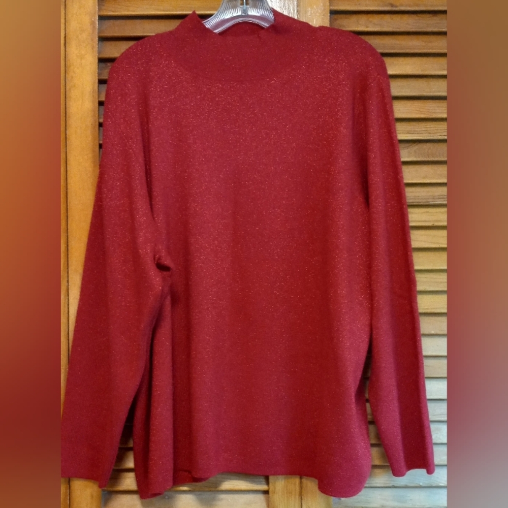 Draper's & Damons Red Metallic Mock Turtle Neck Women's Sweater Plus Size 2X